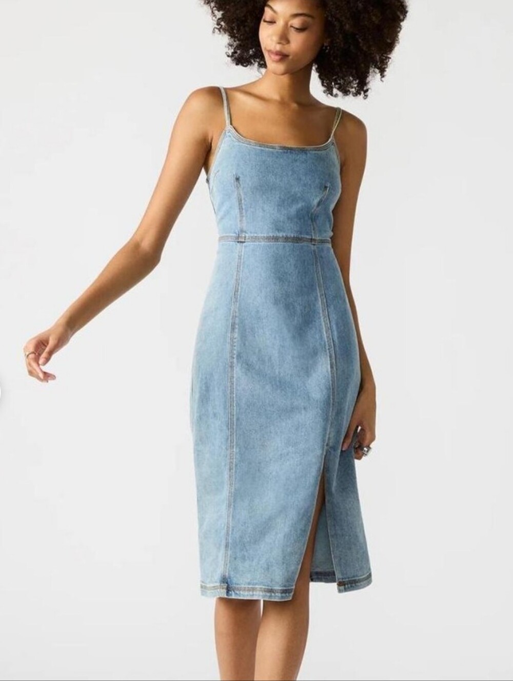 Steve Madden Light Blue Denim Midi Dress with Side Slit